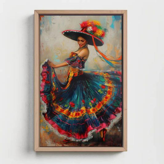Mexican Folk Art Canvas - Framed Colorful Mexican Woman Print Ready to Hang