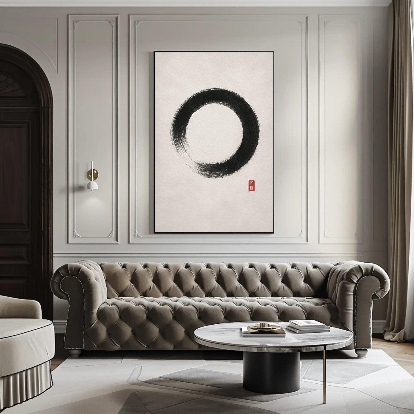 Ensō Circle canvas wall art shown in a living room (view 2)