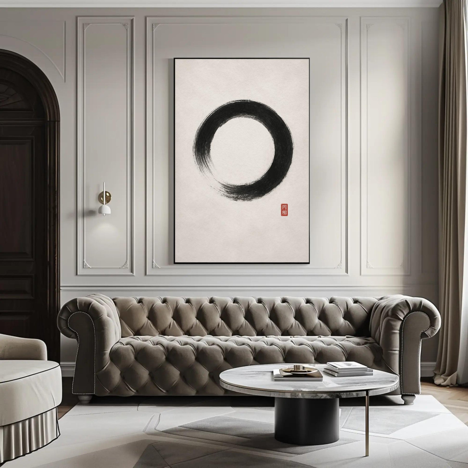 Ensō Circle canvas wall art shown in a living room (view 2)