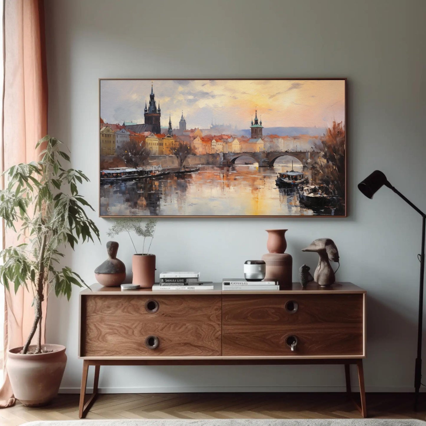 Prague , Czech Republic Gothic Cityscape Art canvas wall art in gold tones