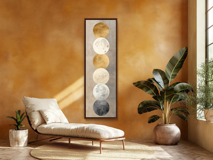Gold Moon Phases canvas wall art shown in a living room