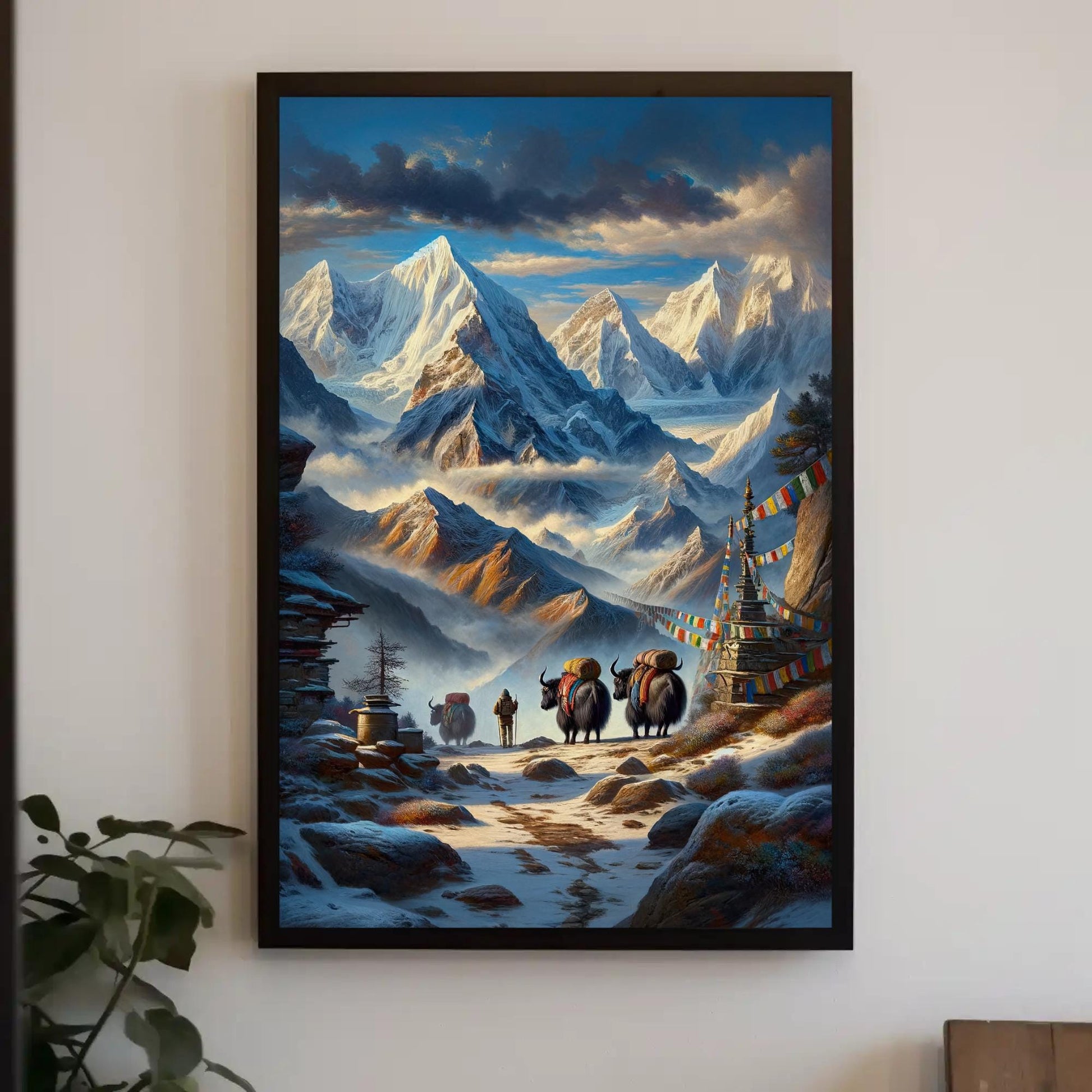Himalayan Yak Canvas Print, Nepal Mountain Landscape Wall Art