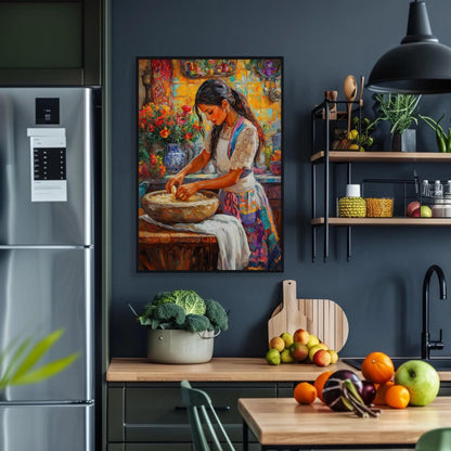 Mexican Cooking , Vibrant Kitchen Cocina canvas wall art shown in a kitchen