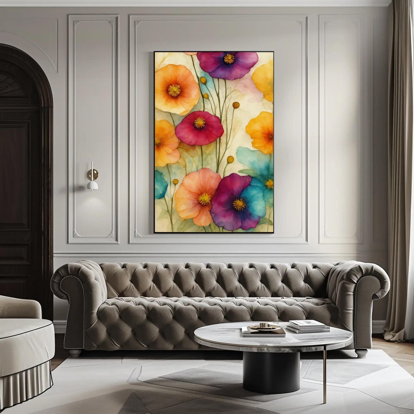 Colorful Poppy , Abstract Watercolor Floral canvas wall art, statement décor