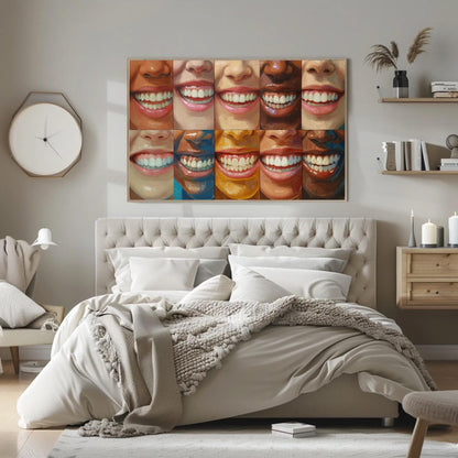 Diverse Smiling Faces , Dental Office canvas wall art shown in a bedroom (view 3)