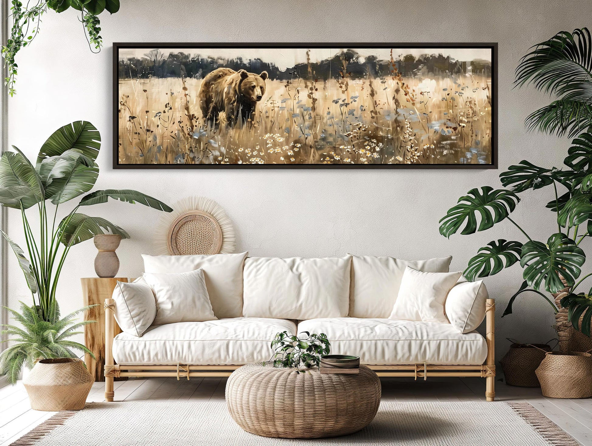 Brown Bear canvas wall art shown in a living room