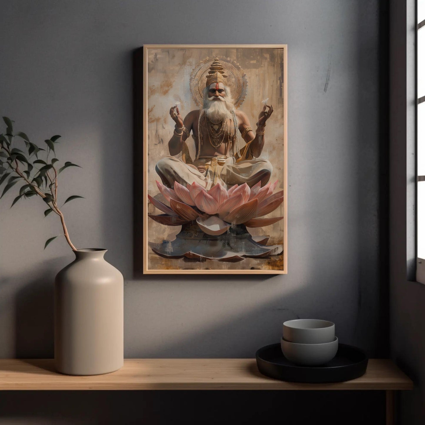 Brahma Lotus canvas wall art, ready to hang