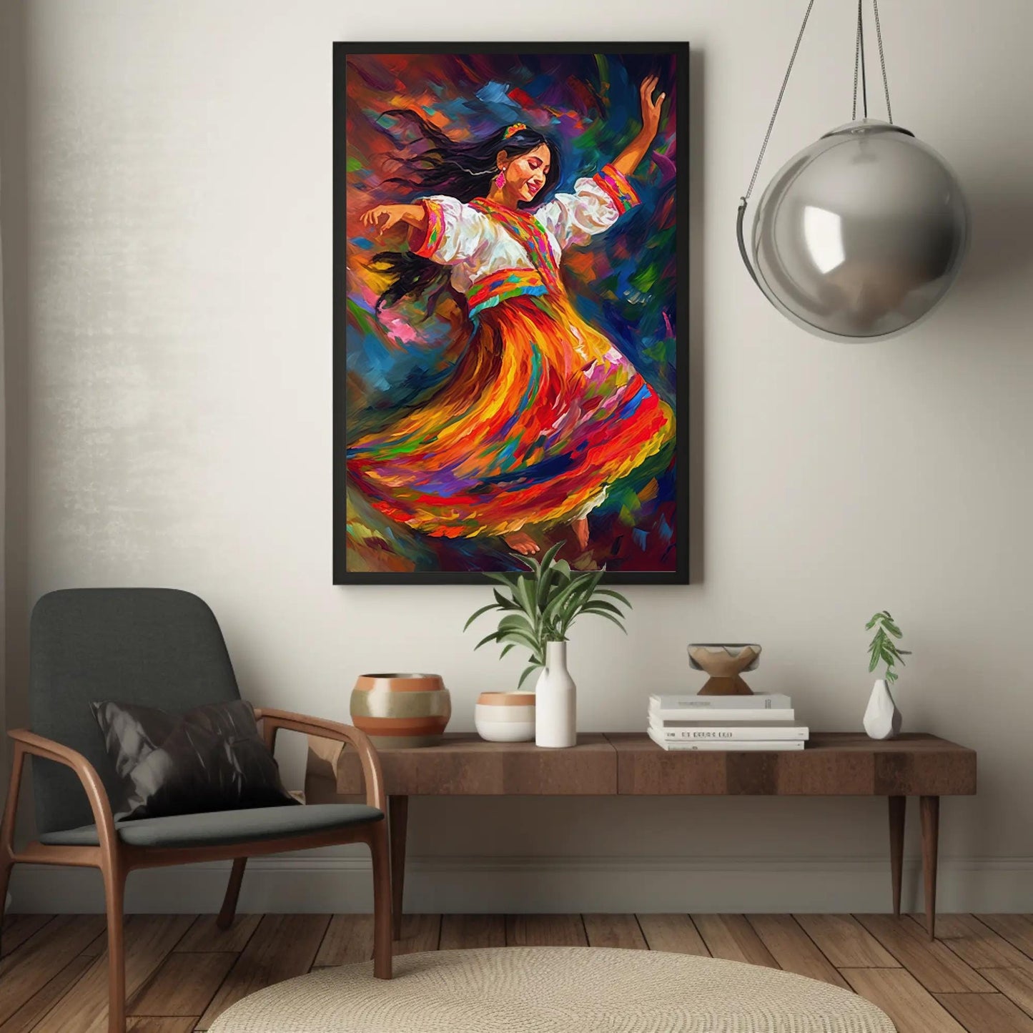 Peruvian Dancer , Andean Folk Art Wall canvas wall art shown in a styled room (view 2)