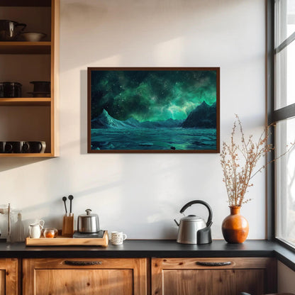 Antarctica Night canvas wall art shown in a kitchen