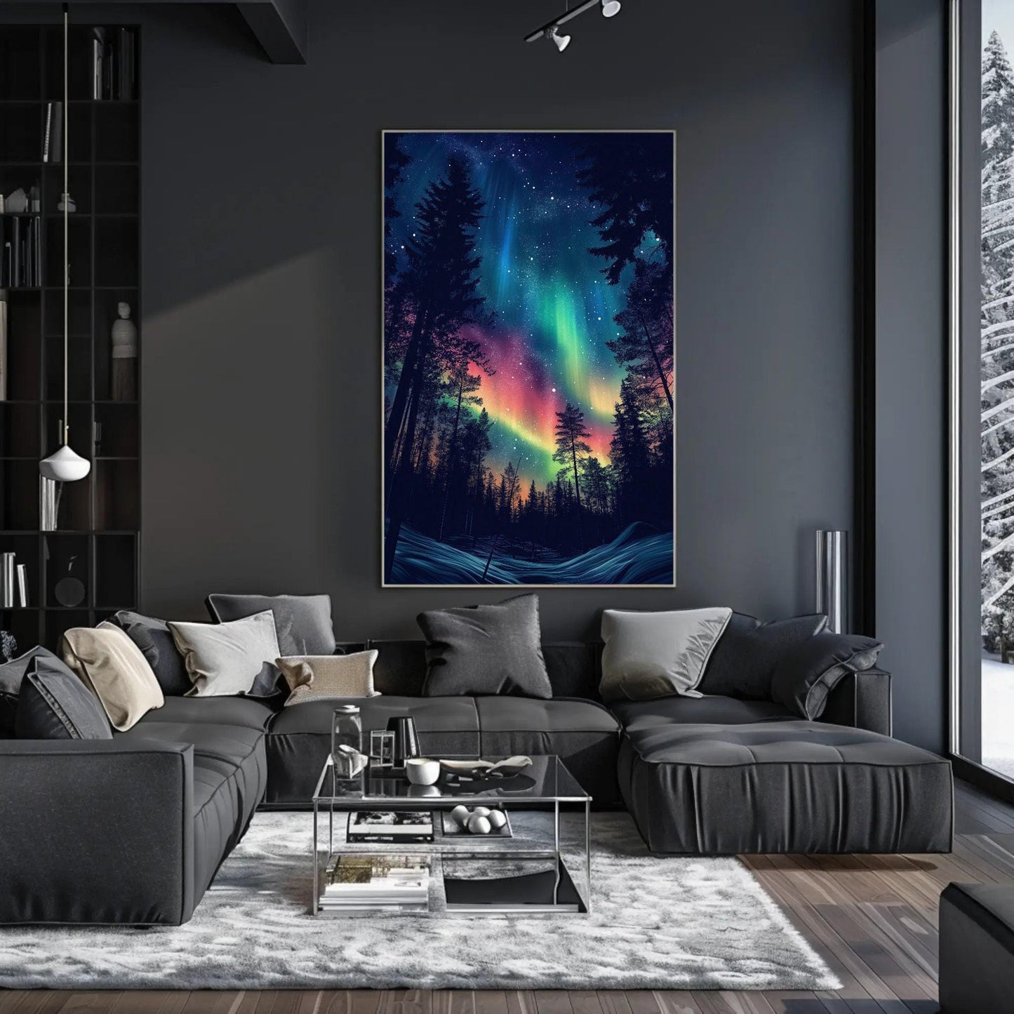 Aurora Borealis canvas wall art shown in a living room (view 2)