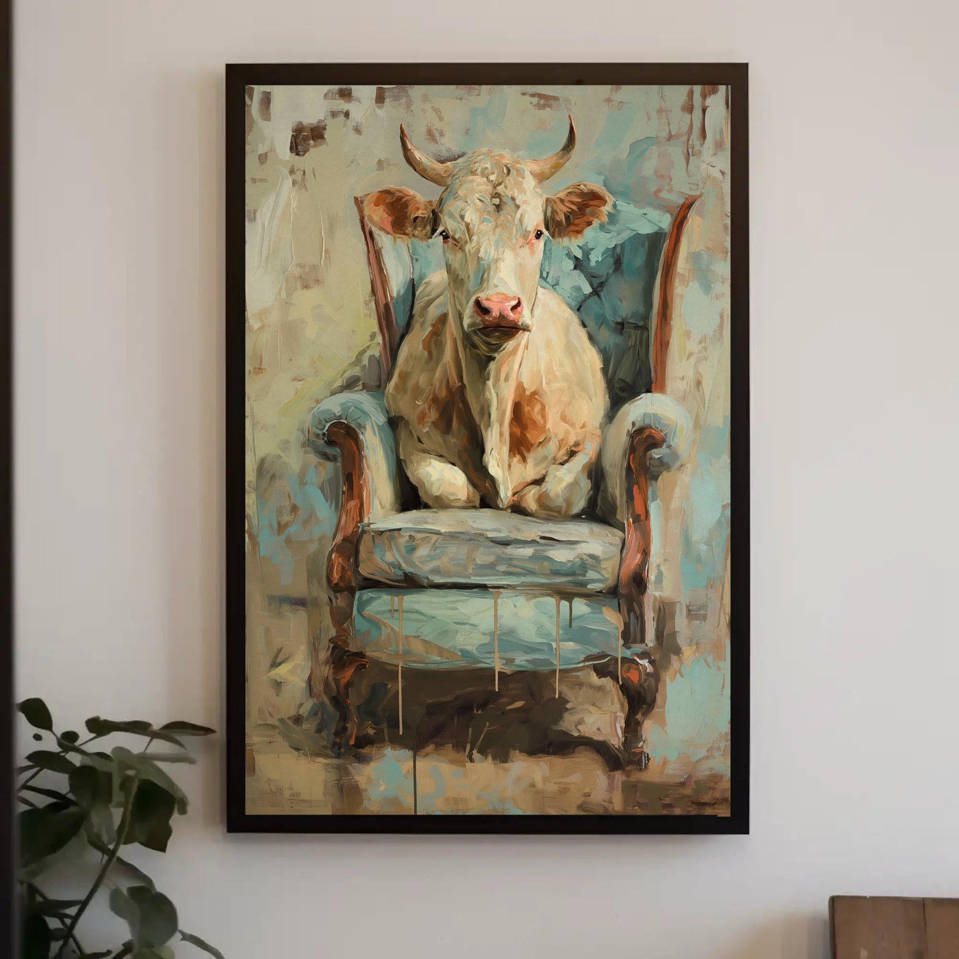 Funny Cow rustic farmhouse canvas wall art, ready to hang