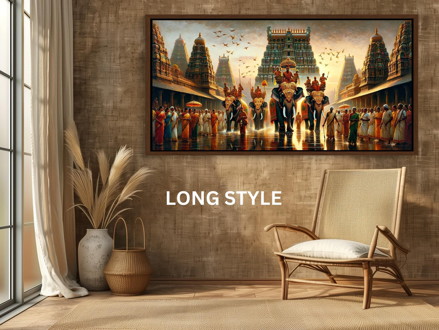 Indian Temple , South India Festival canvas wall art in gold tones