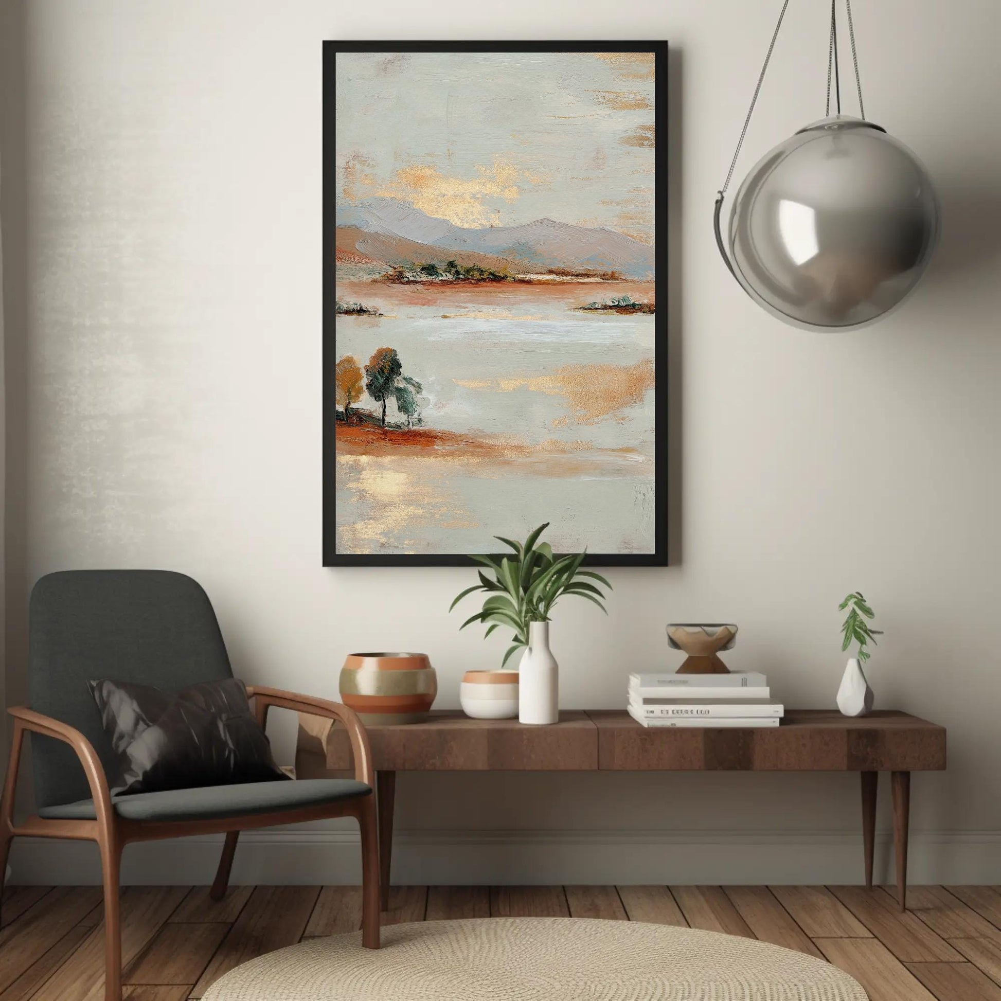 Gold Leaf canvas wall art shown in a living room