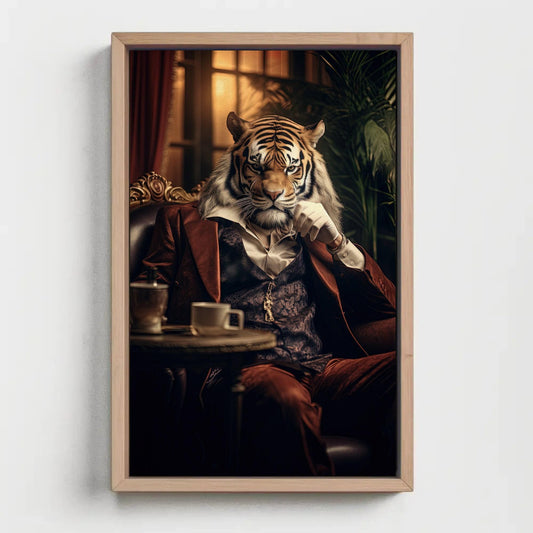 Mafia Boss Tiger Print - Framed Canvas Art | Man Cave Wall Decor, Ready to Hang