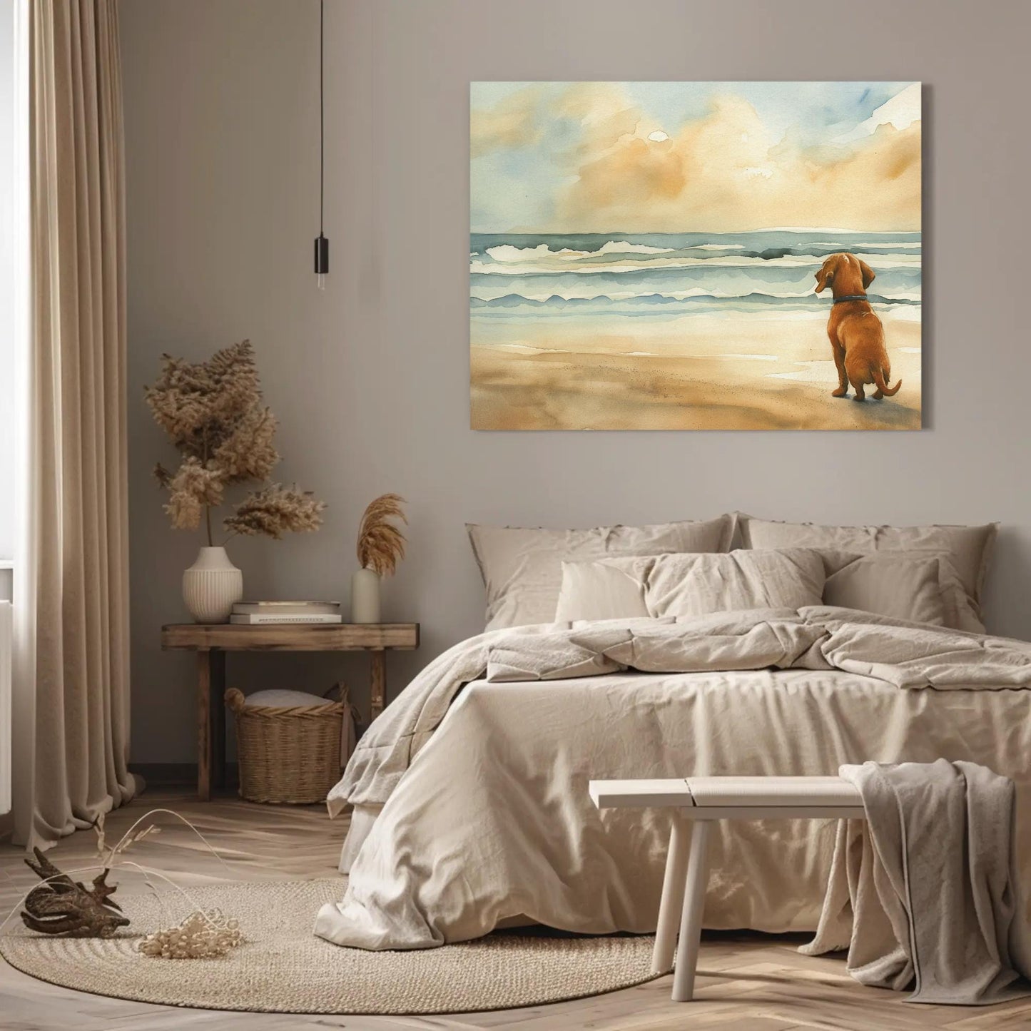 Dachshund Dog Coastal canvas wall art shown in a styled room (view 2)