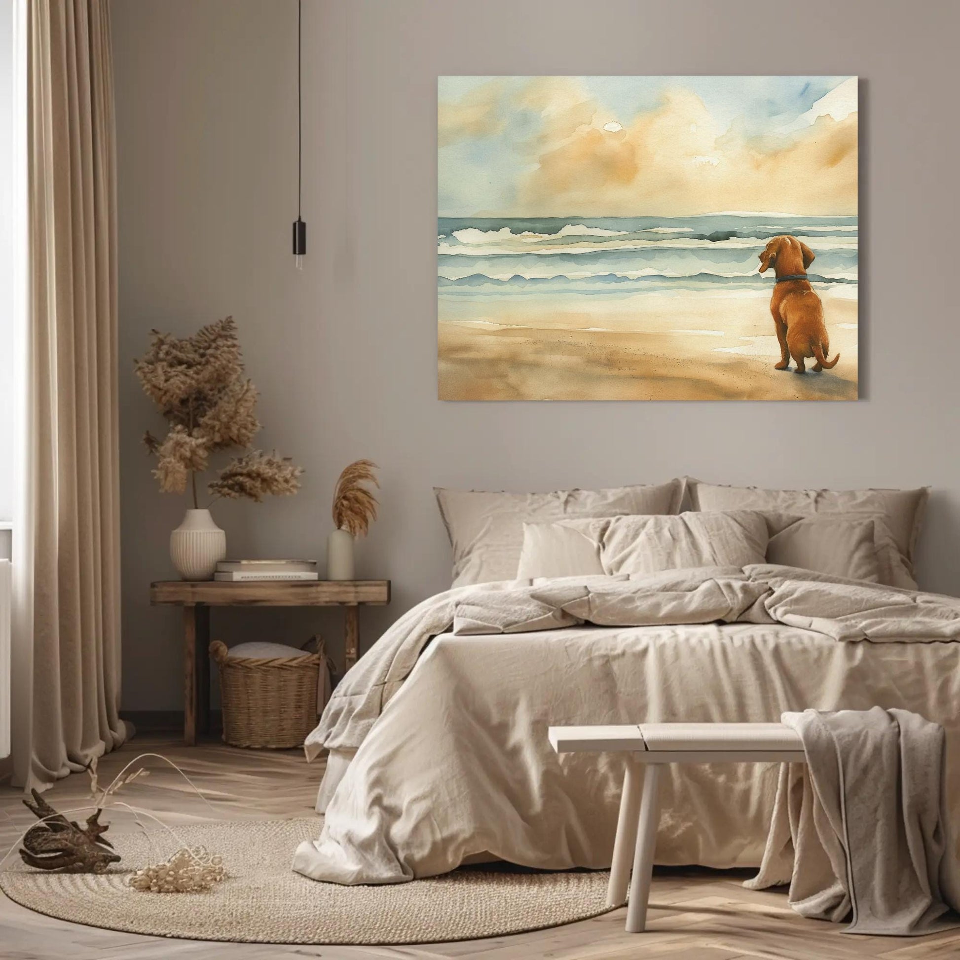 Dachshund Dog Coastal canvas wall art shown in a styled room (view 2)