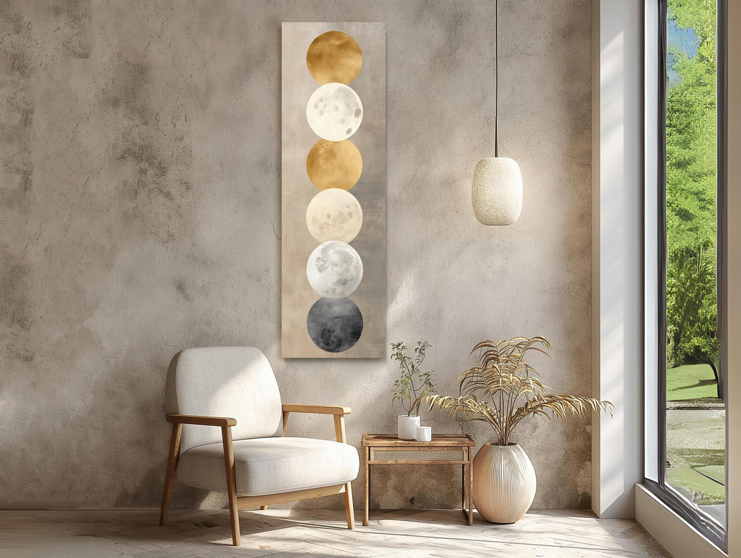 Gold Moon Phases canvas wall art shown in a living room (view 3)