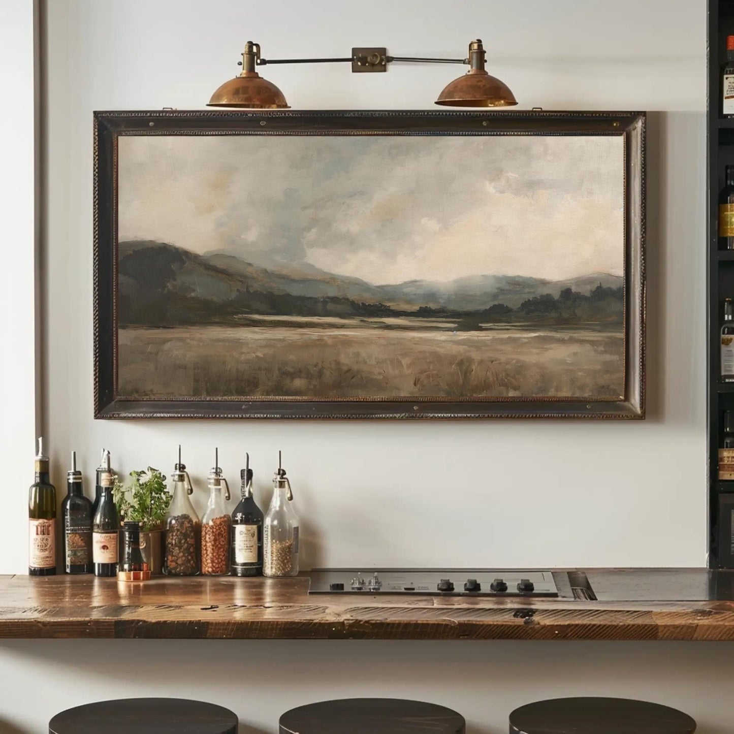 Vintage Beige Landscape Canvas Print, Neutral Abstract Wall Art