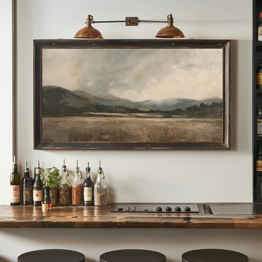 Vintage Beige Landscape Canvas Print, Neutral Abstract Wall Art