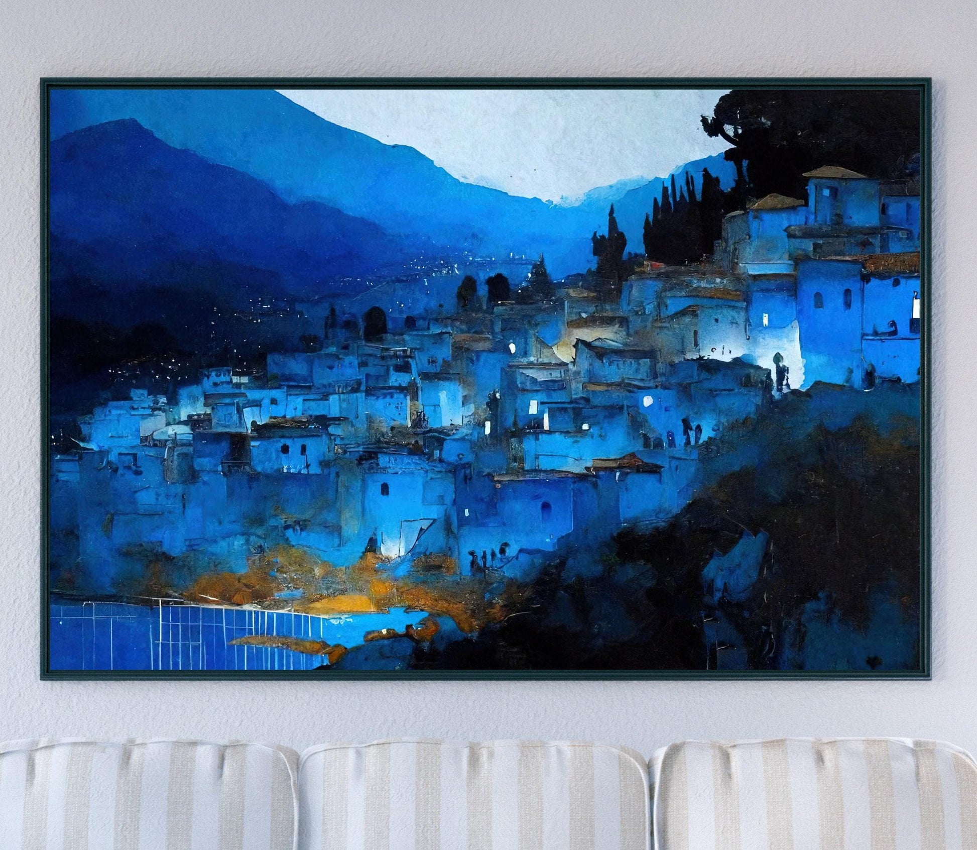 Chefchaouen Morocco Art canvas wall art in blue tones