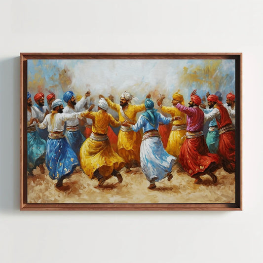 a painting of a group of people dancing