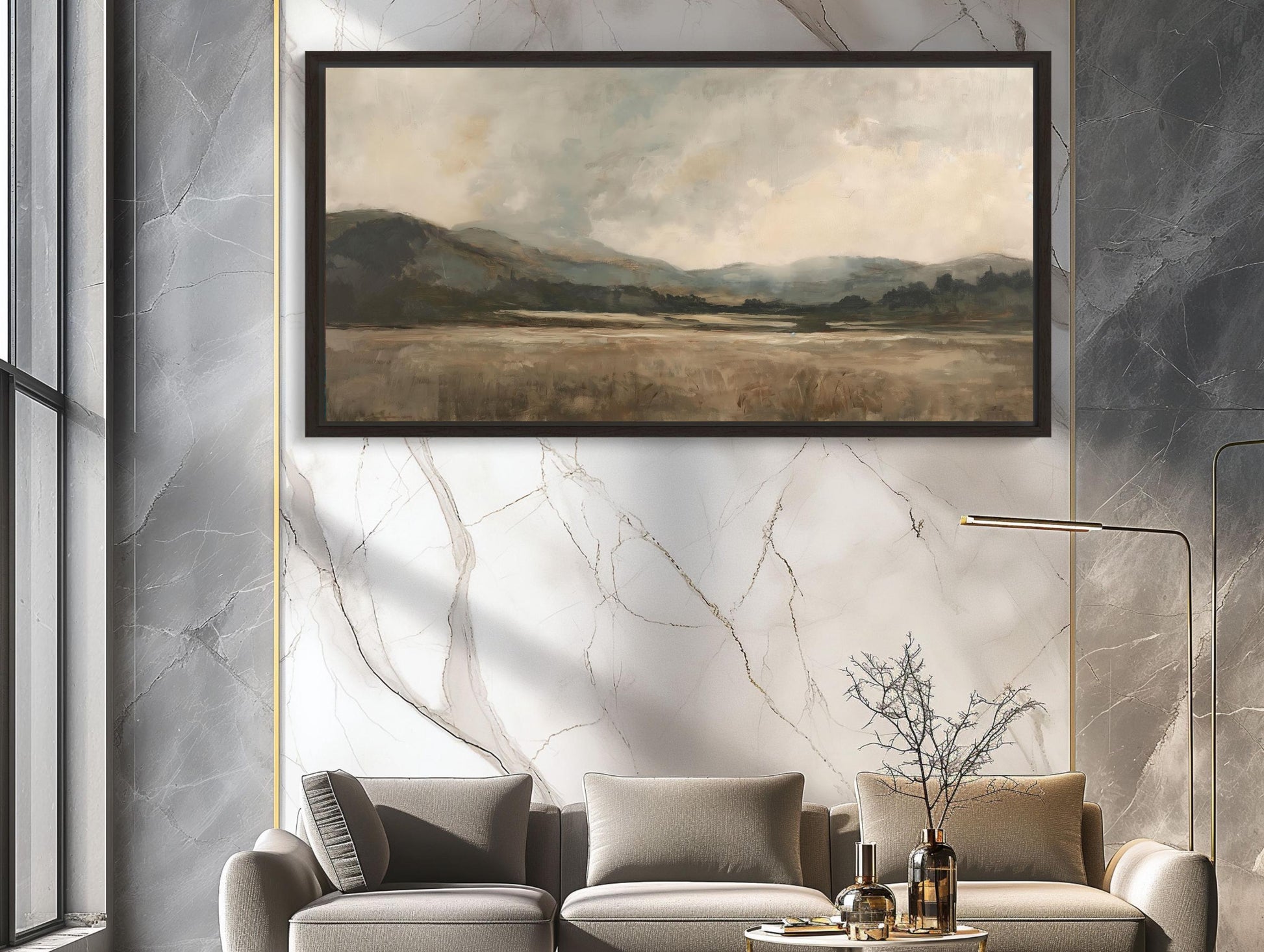Vintage Beige Landscape , Neutral Abstract modern canvas wall art, ready to hang (view 2)
