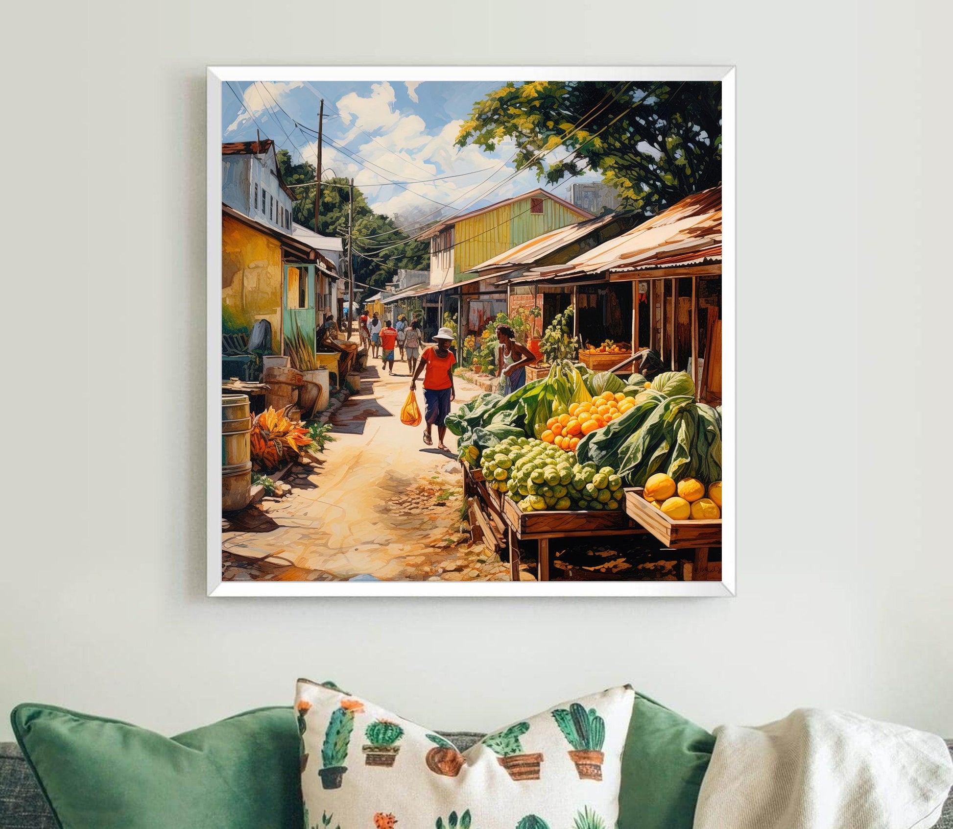 African Vegetable Market , Black Market Scene Art canvas wall art, gallery-wrapped or framed