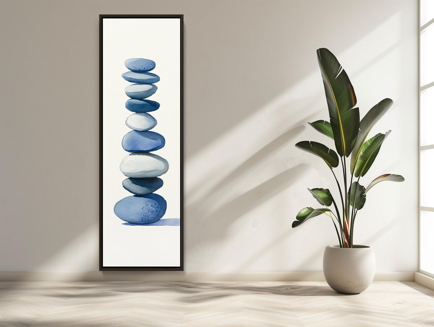 Minimalist Zen canvas wall art shown in a styled room