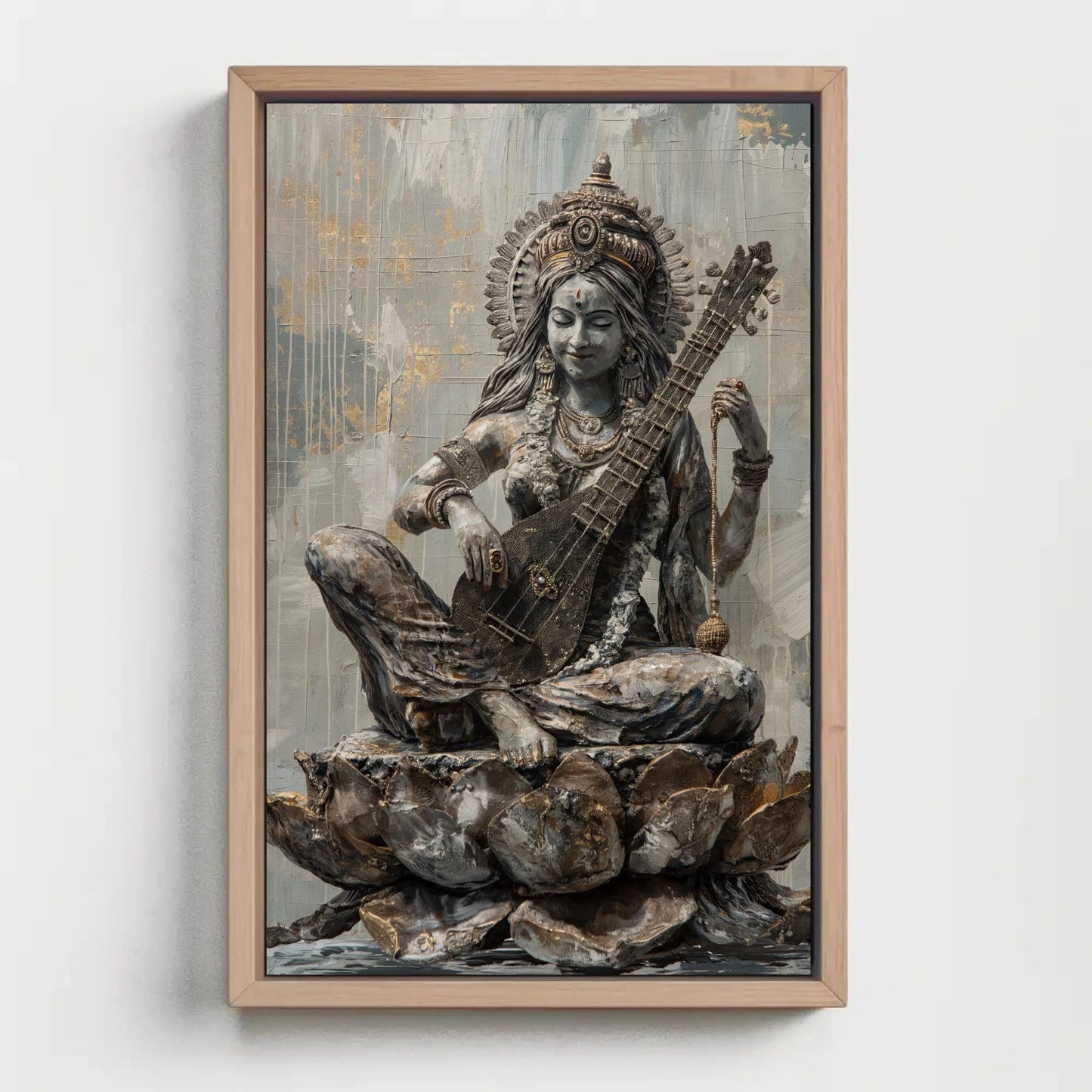 Saraswati Hindu Goddess Art canvas wall art shown in a styled room (view 2)