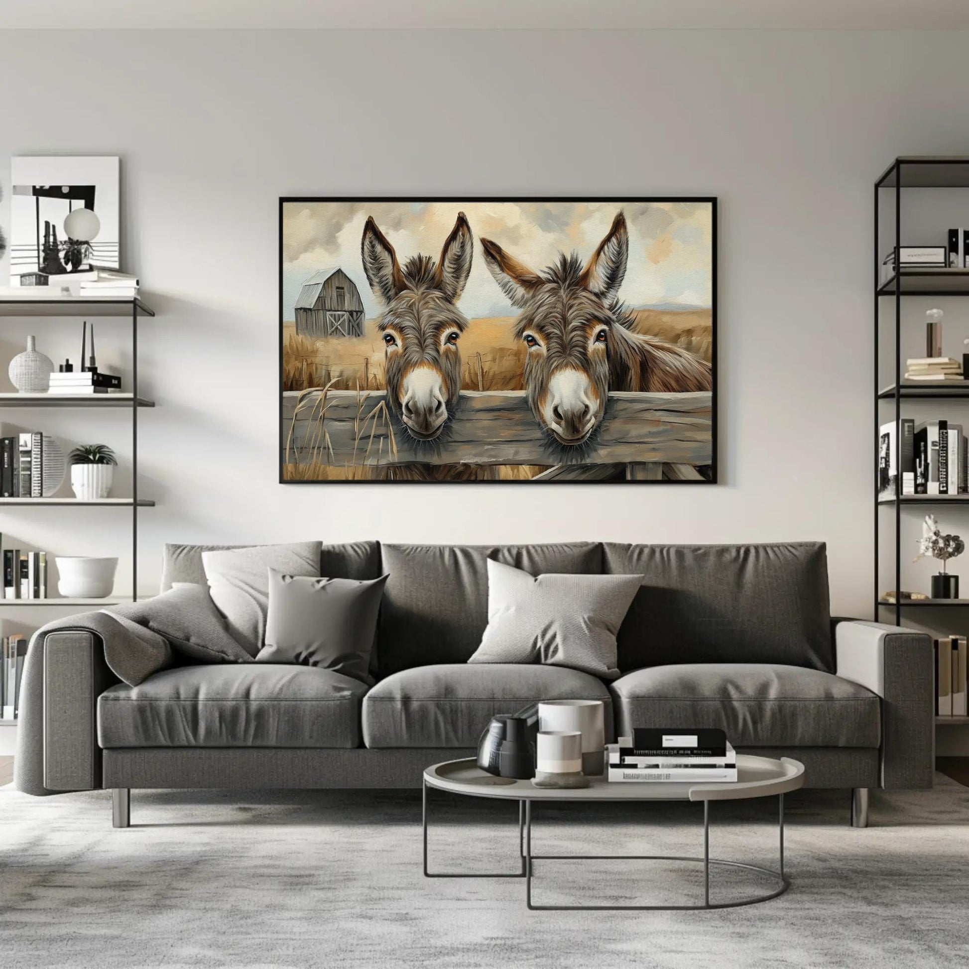 Two Donkeys rustic farmhouse canvas wall art for the home