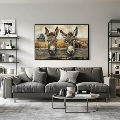 Two Donkeys rustic farmhouse canvas wall art for the home