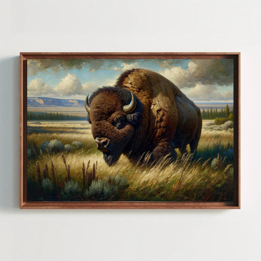 Bison Oil Painting – Monarch Plains Bison Framed Canvas Print Artwork