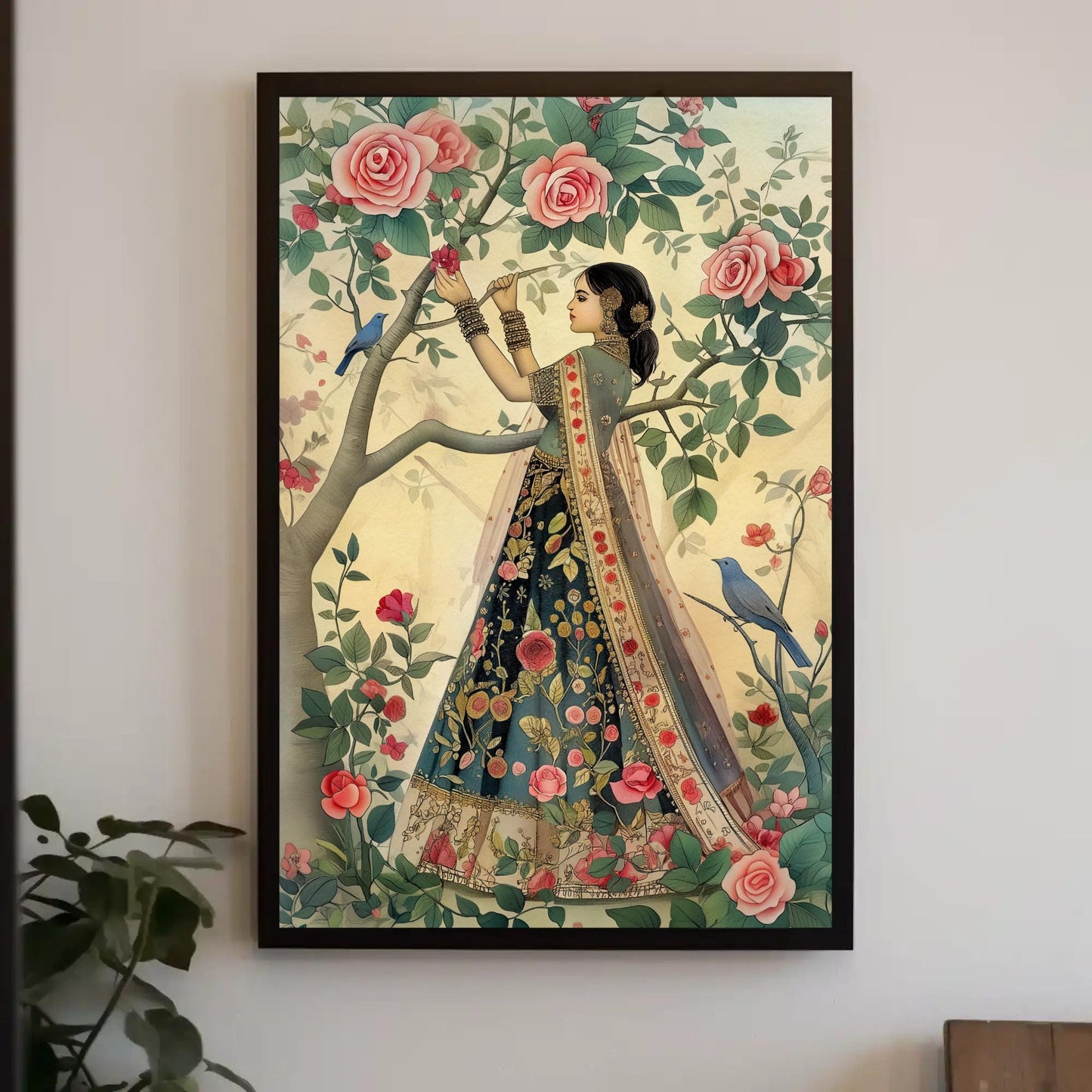 Mughal Queen Canvas Print, Indian Garden Art, Framed Wall Tapestry Decor