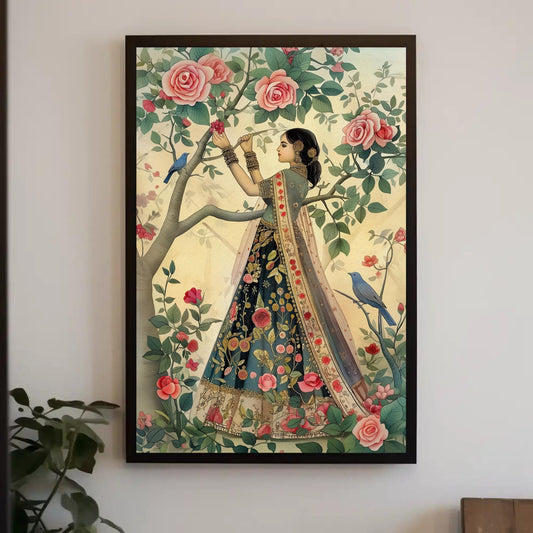 a painting of a woman with a bird in her hand