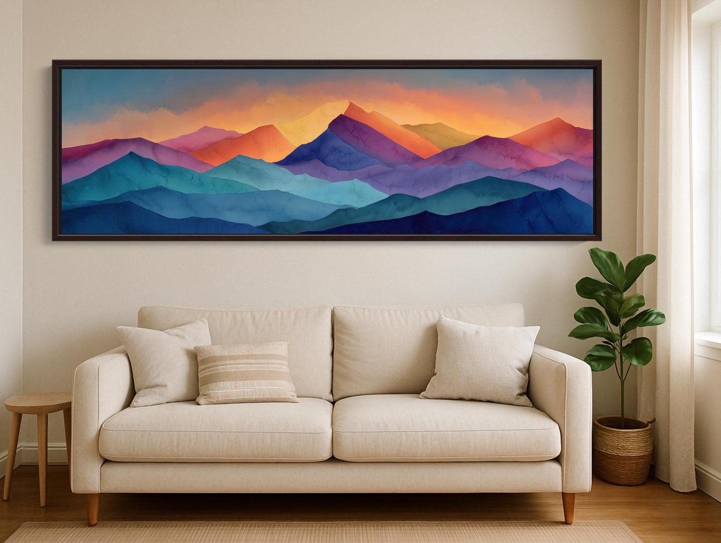 Mountain canvas wall art shown in a living room (view 3)