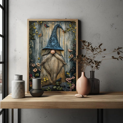 Gnome , Whimsical Garden Cottagecore canvas wall art shown in a styled room