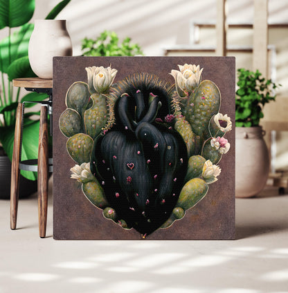 Cactus Heart , Mexican Folk Art Boho Wall canvas print, premium giclée wall art