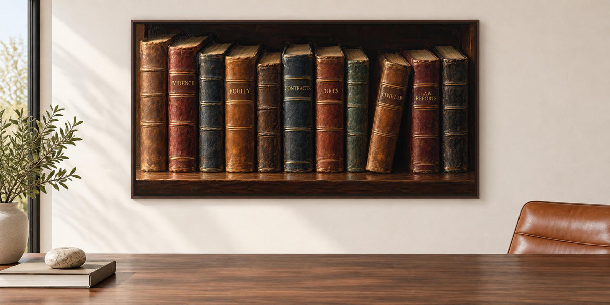 a wooden bookshelf with a collection of old, colorful books arranged neatly on it. The bookshelf is positioned above a wooden table, creating a cozy and intellectual atmosphere in the room.