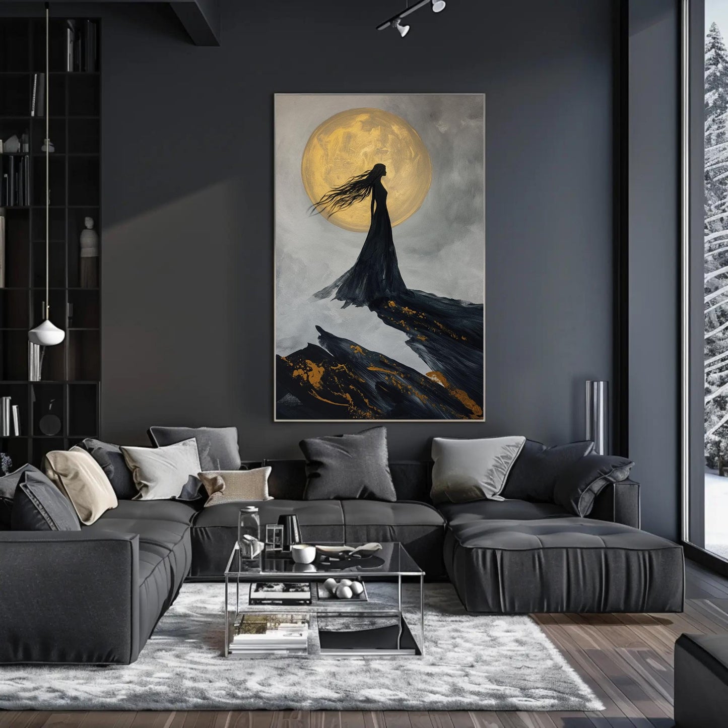 Nyx Goddess canvas wall art shown in a living room (view 2)