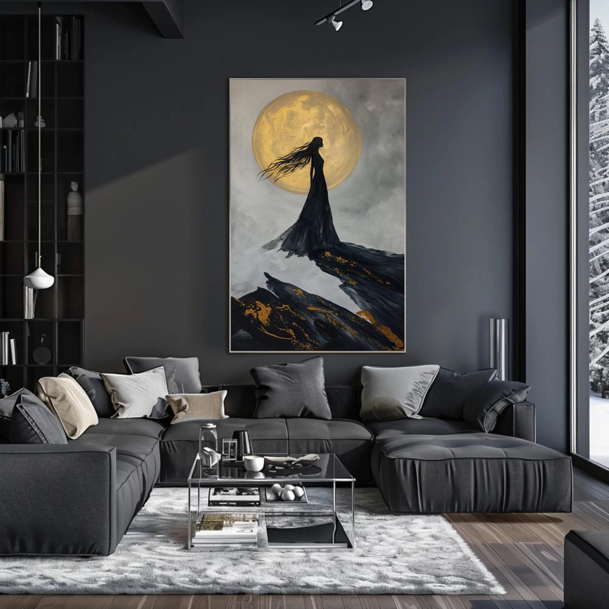 Nyx Goddess canvas wall art shown in a living room (view 2)