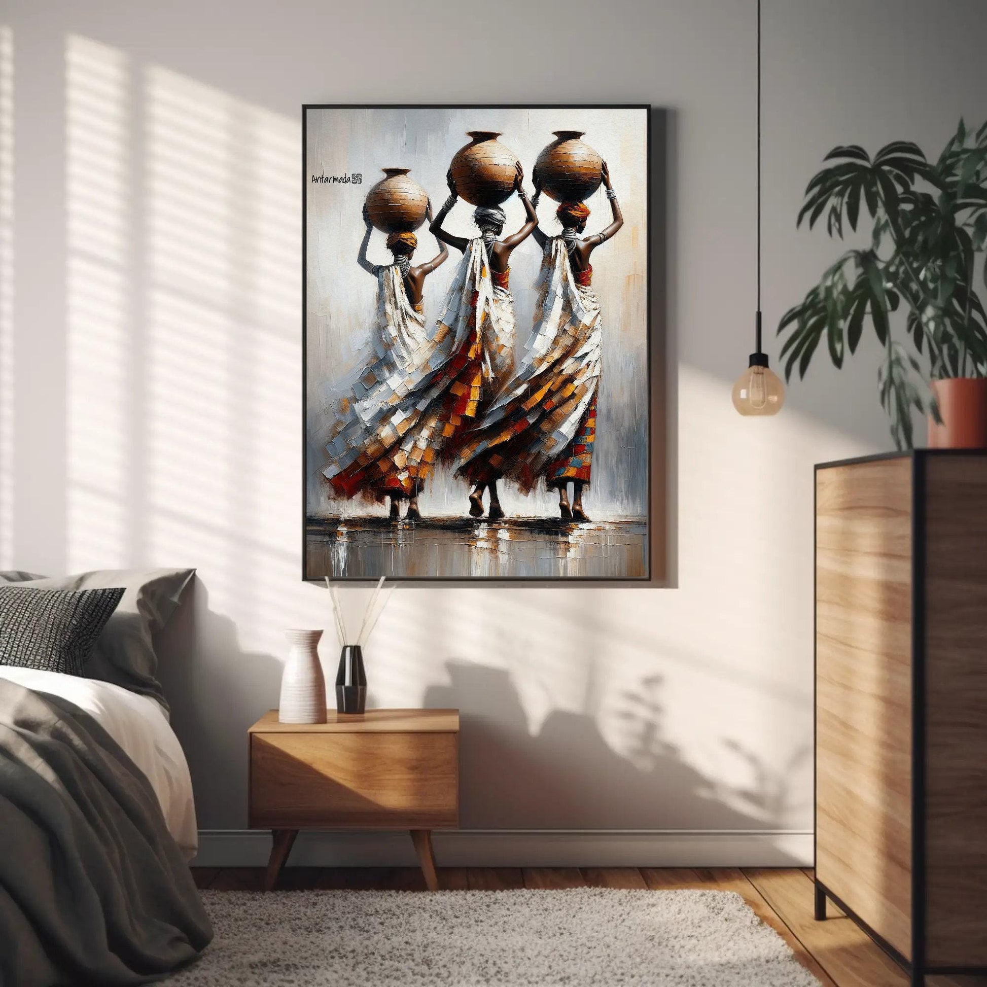 African Women canvas wall art shown in a bedroom