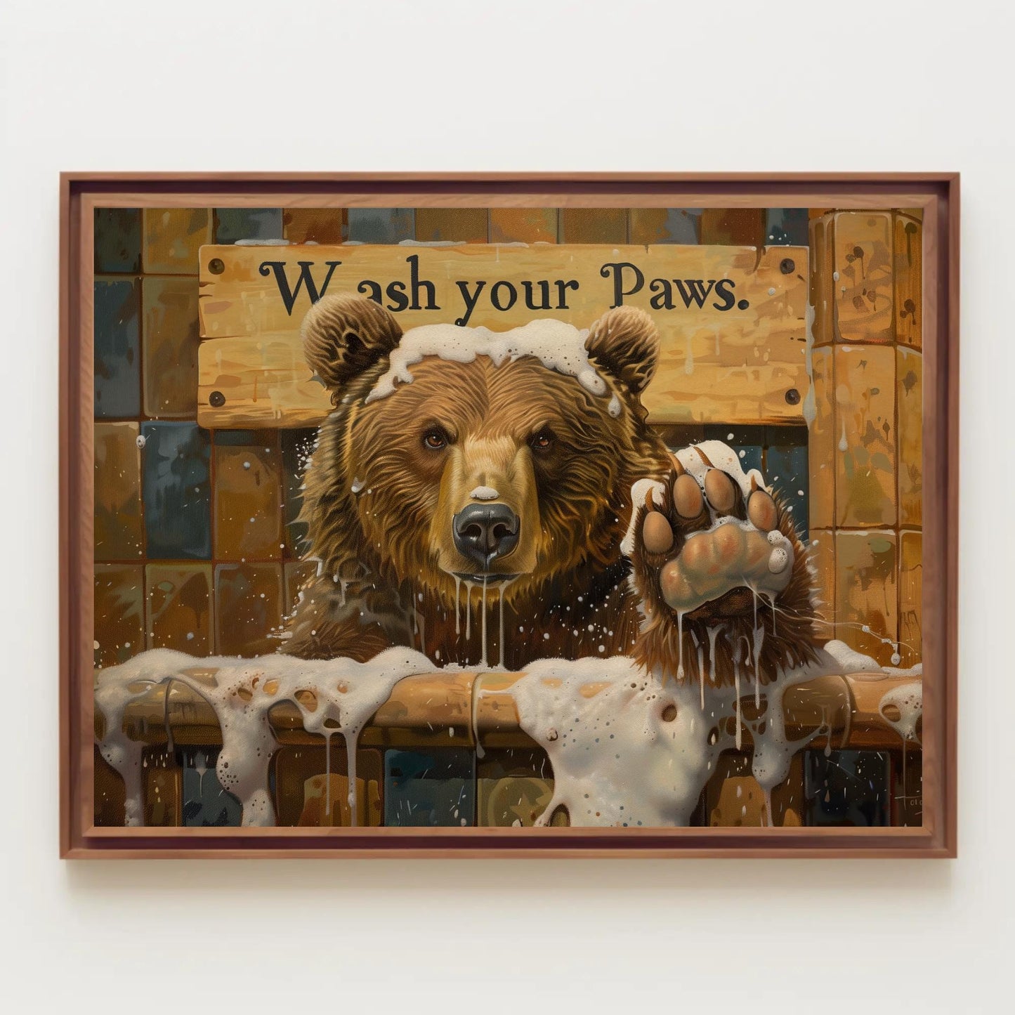 Brown Bear canvas wall art shown in a styled room