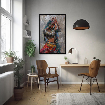 Rajasthani Woman , Vibrant Indian Ethnic canvas wall art shown in a styled room (view 3)