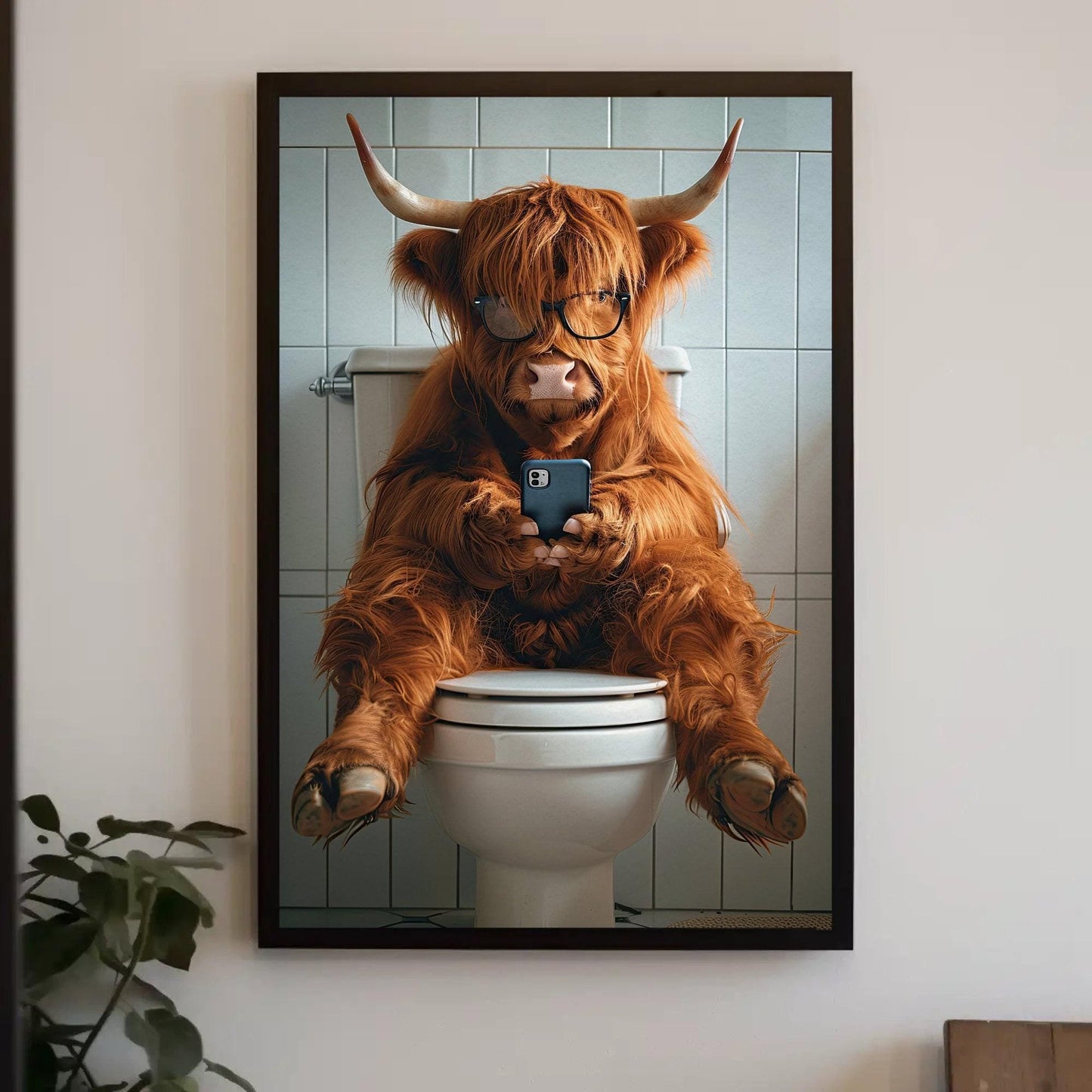 Highland Cow Bathroom , Funny Toilet Humor canvas wall art, gallery-wrapped or framed