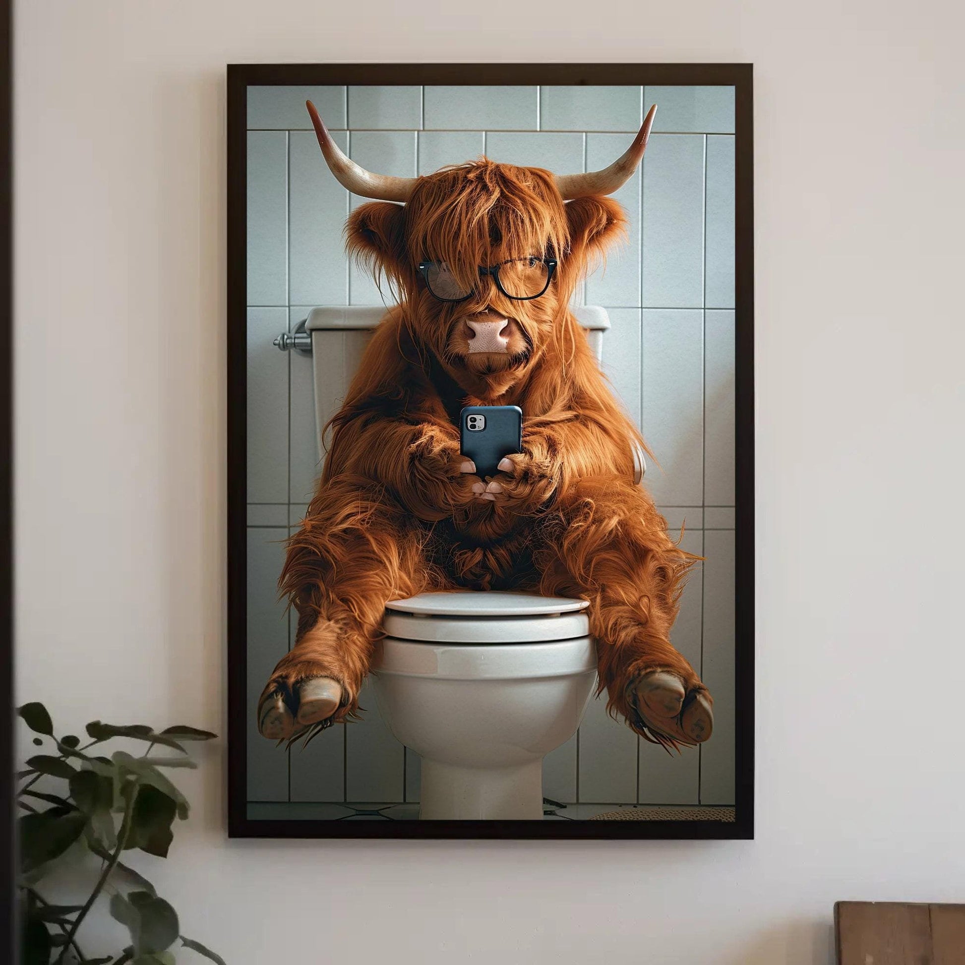 Highland Cow Bathroom , Funny Toilet Humor canvas wall art, gallery-wrapped or framed