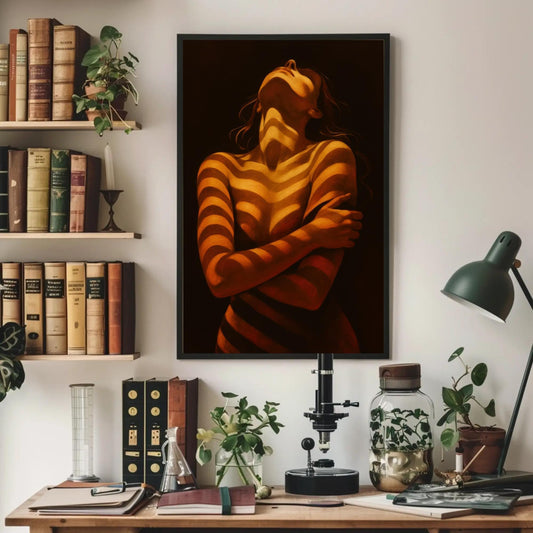 Chiaroscuro woman figure canvas wall art in a room setting