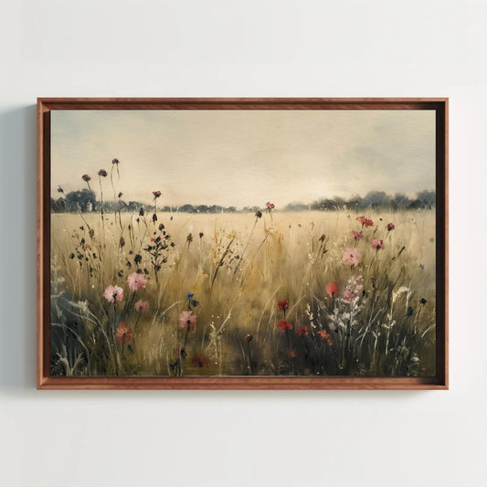 a painting of a field of flowers on a wall