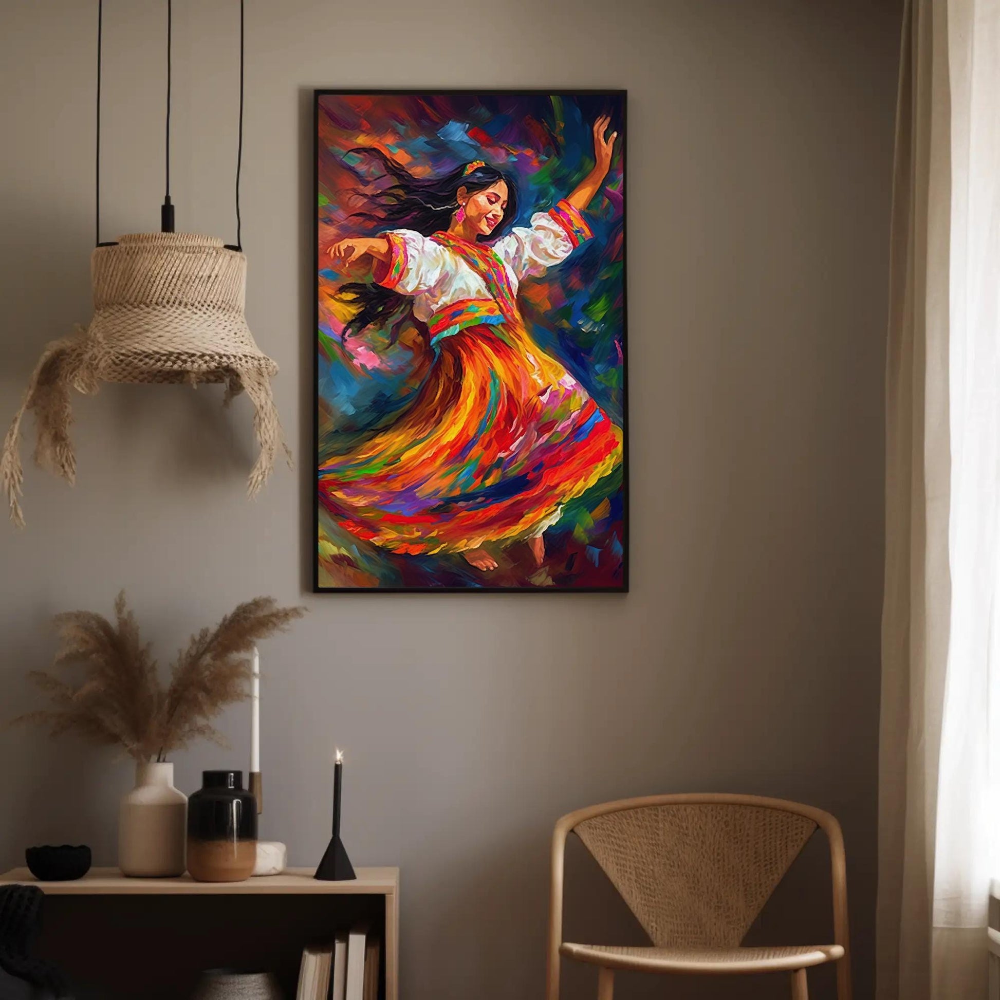 Peruvian Dancer , Andean Folk Art Wall canvas wall art shown in a styled room (view 4)