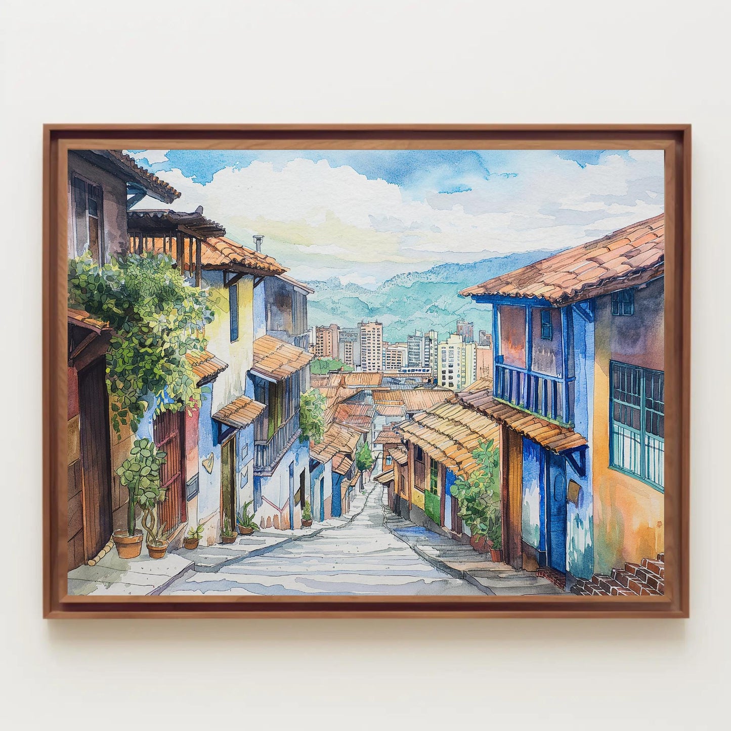 Medellín Watercolor Painting traditional canvas wall art, ready to hang