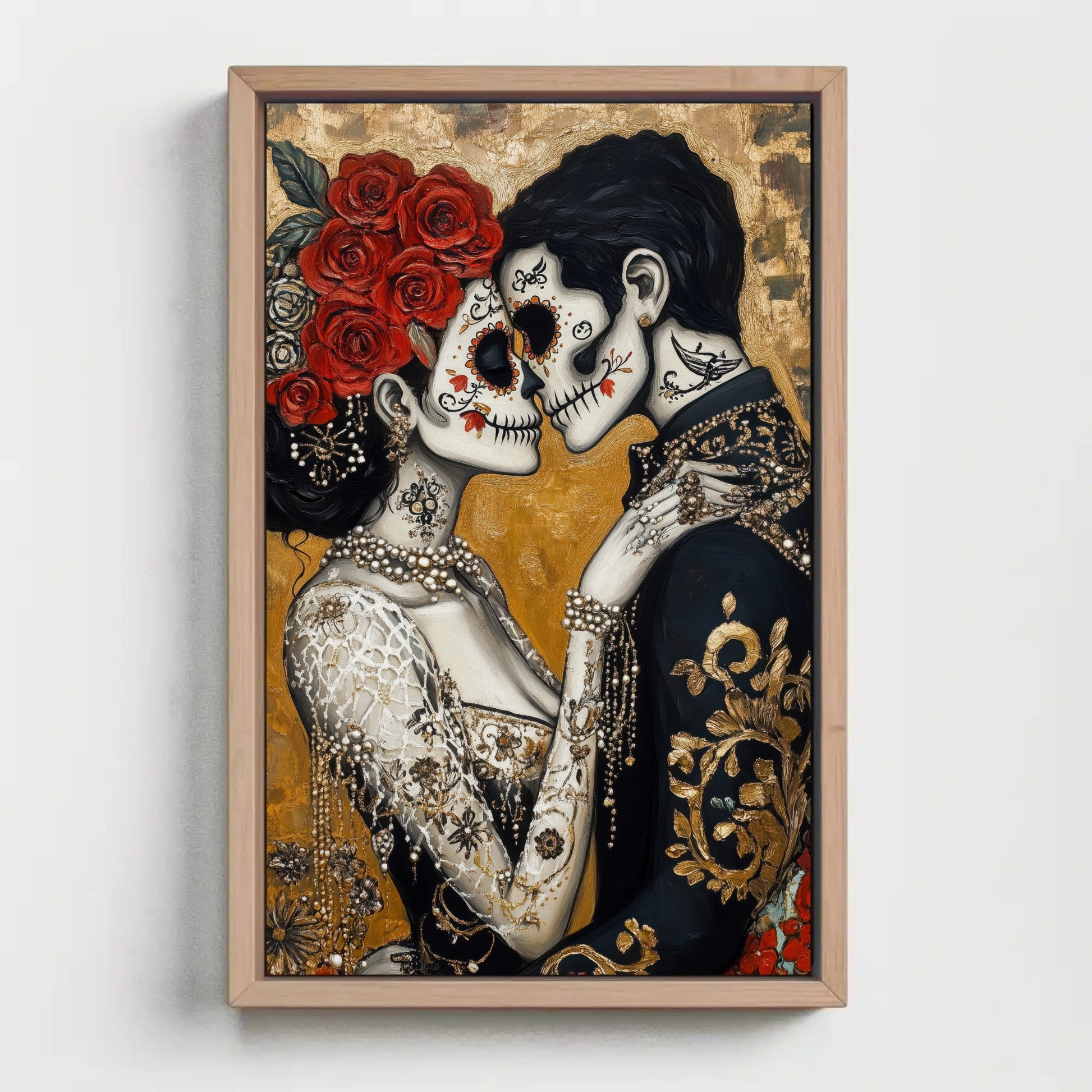 Day of the Dead canvas wall art shown in a styled room